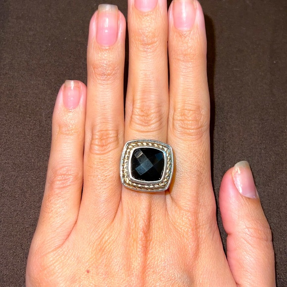 Jewelry - Onyx and Sterling Silver Ring with 14k Gold Accents